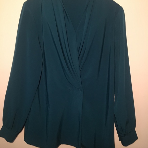 Vintage Teal Green Sassoon Pleated Blouse size 6 - Picture 2 of 3